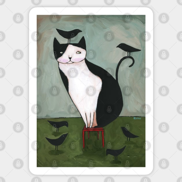 Tuxedo Cat and Crow Friends Sticker by KilkennyCat Art